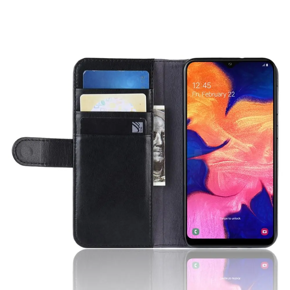 Äkta Läderfodral Samsung Galaxy A10 Svart