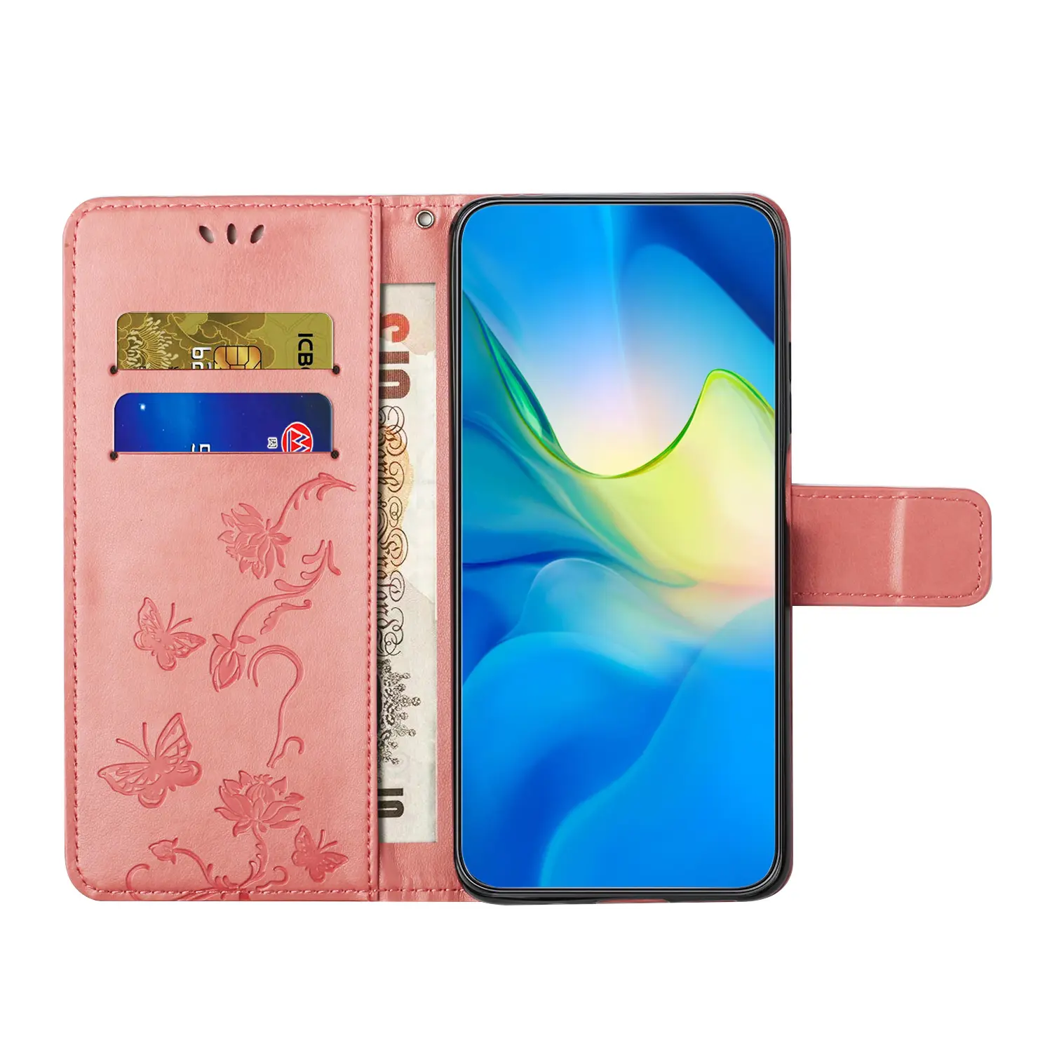 Läderfodral Fjärilar Motorola Moto G77 Rosa
