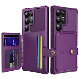 Samsung Galaxy S24 Ultra Iskunkestävä suojakuori lompakolla, Liila