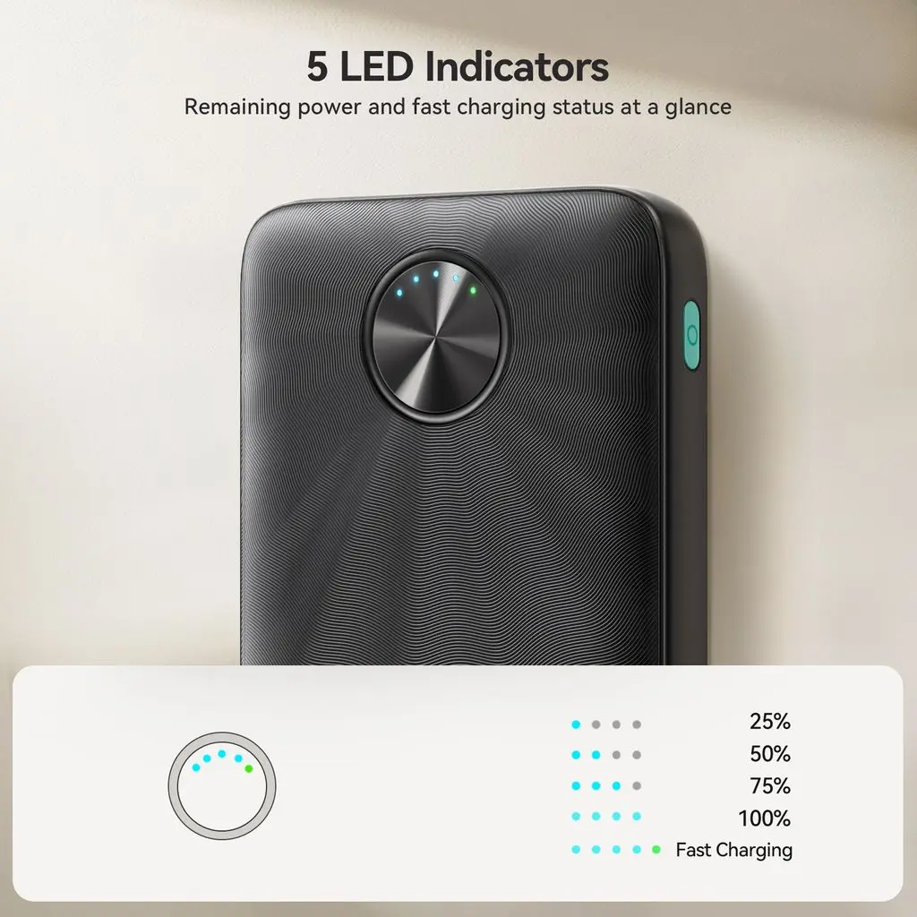 Powerbank 10000 mAh 22.5W LED - Trippel utgång Svart