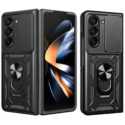Samsung Galaxy Z Fold 7 Cover med kamerabeskyttelse & fingerring, Sort