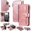 Magnet Leather Multi-Wallet iPhone 16e Lyserød