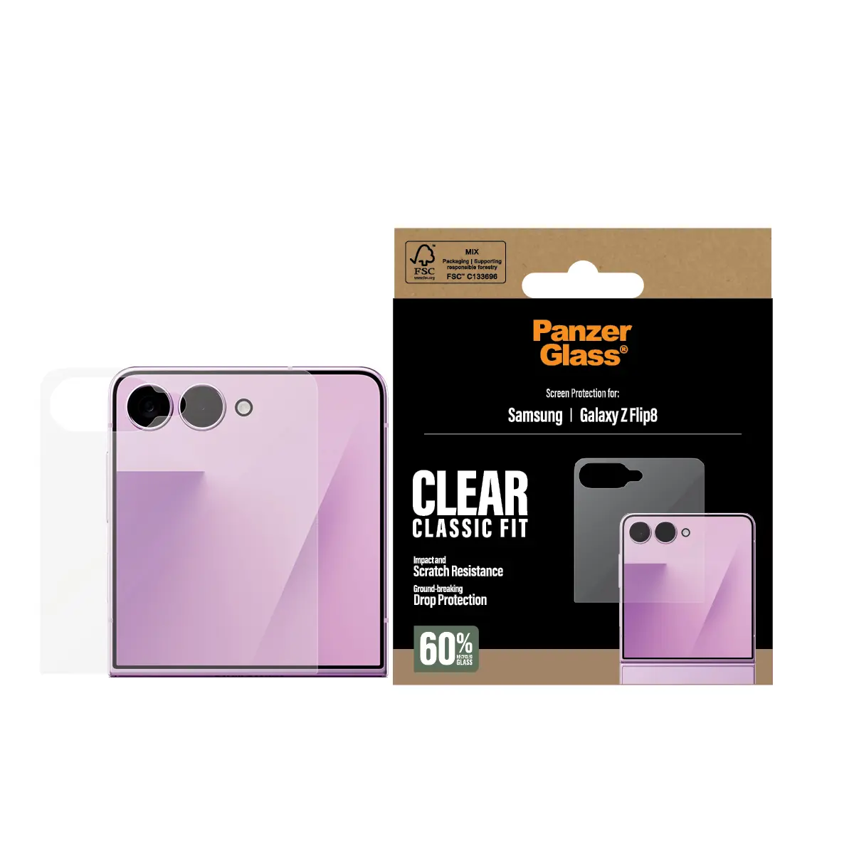 Samsung Galaxy Z Flip 8 Ytre skjermbeskytter i ripebestandig herdet glass - Ultra Wide Fit