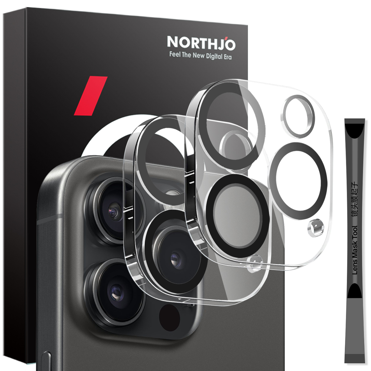 NORTHJO Panssarilasi Takakameroille iPhone 15 Pro Max (2-pack)