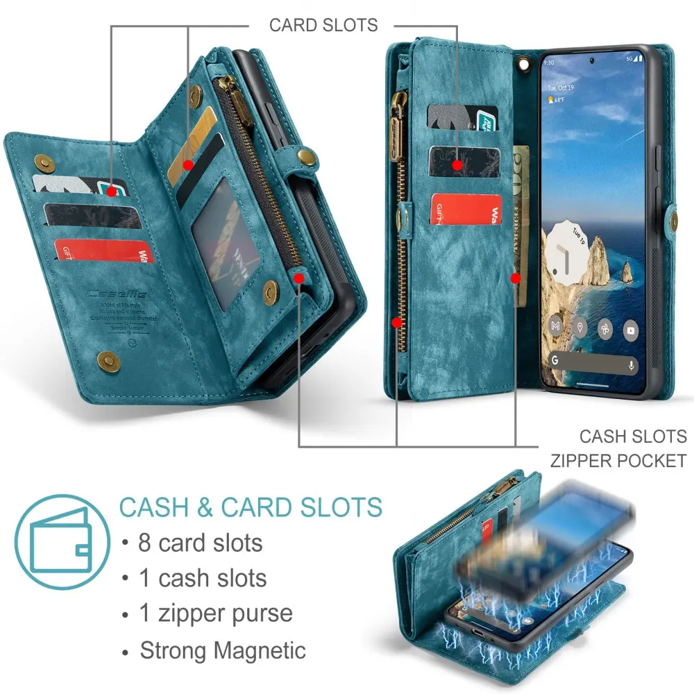 Multi-slot Plånboksfodral Google Pixel 9 Pro Blå