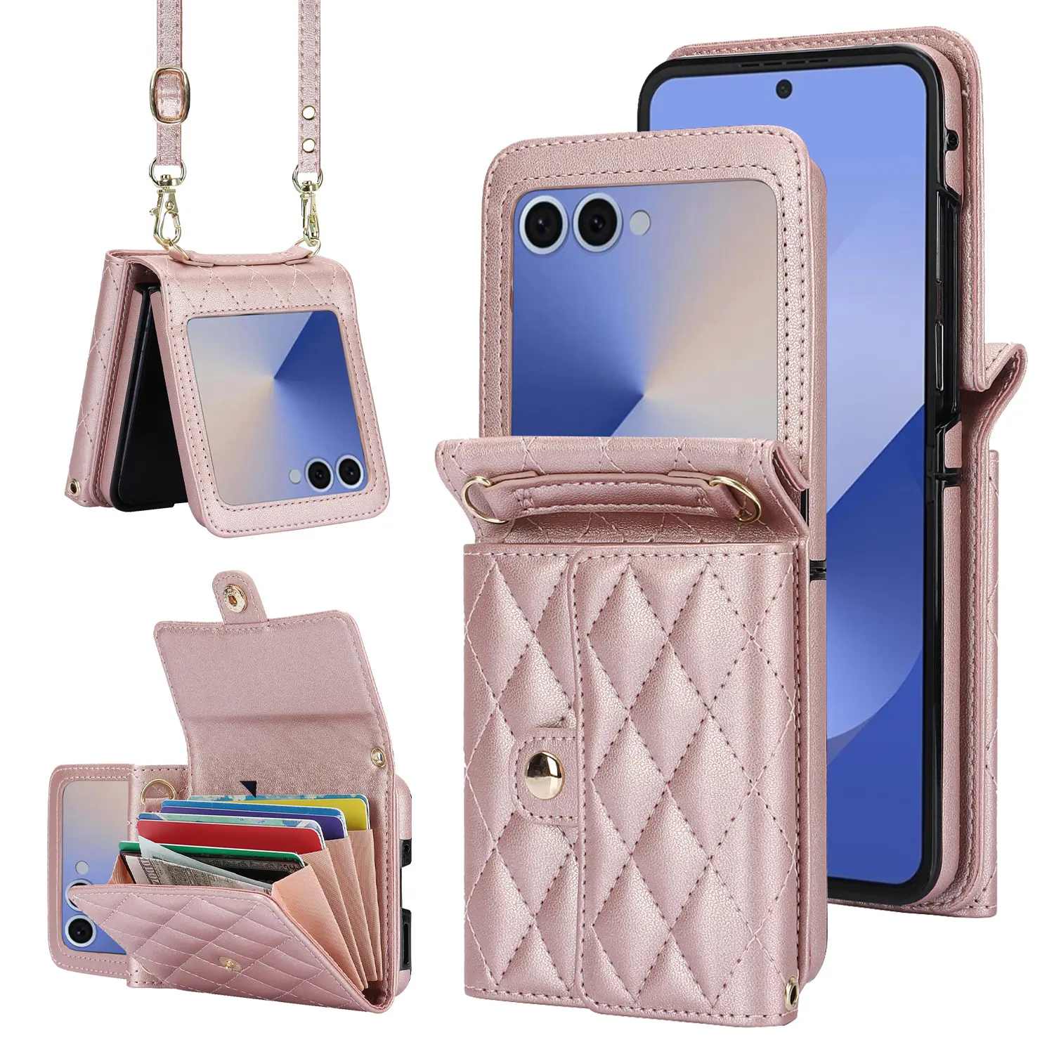 Quilted RFID blocking Pung Taske Samsung Galaxy Z Flip 7 Rose guld