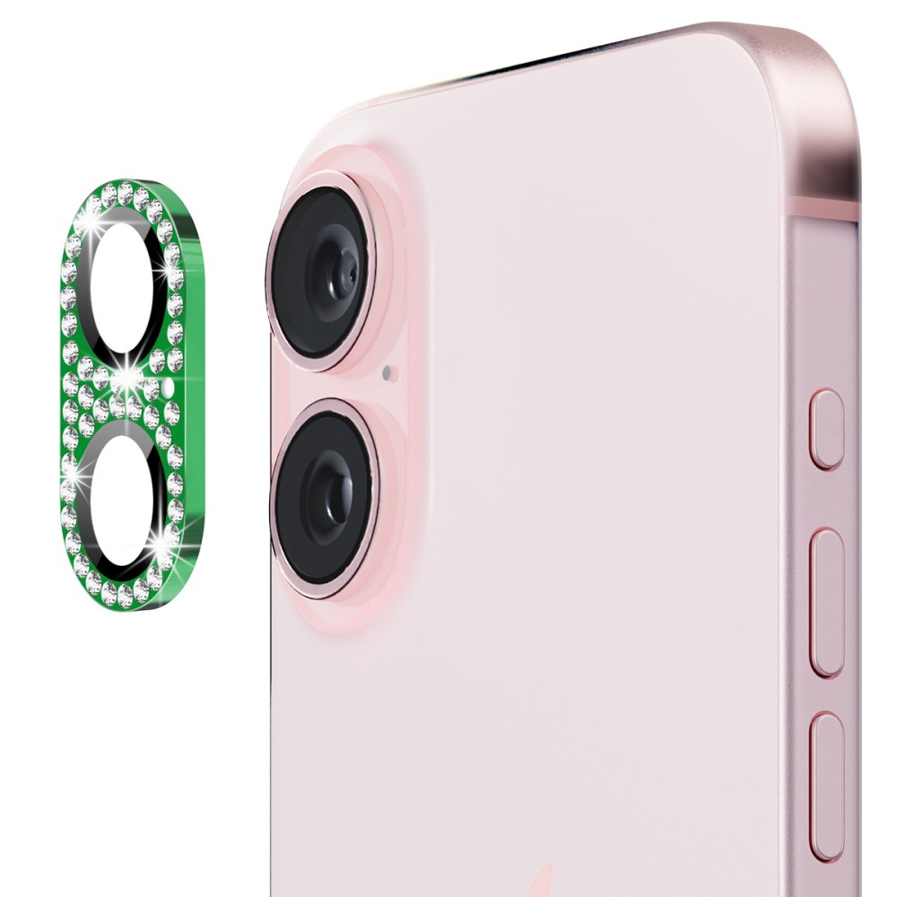Hat Prince Glitter Kamerabeskyttelse Aluminium+Herdet Glass iPhone 16 grønn