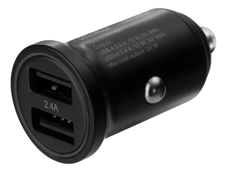 Billaddare med 2x USB-A portar 24W Svart