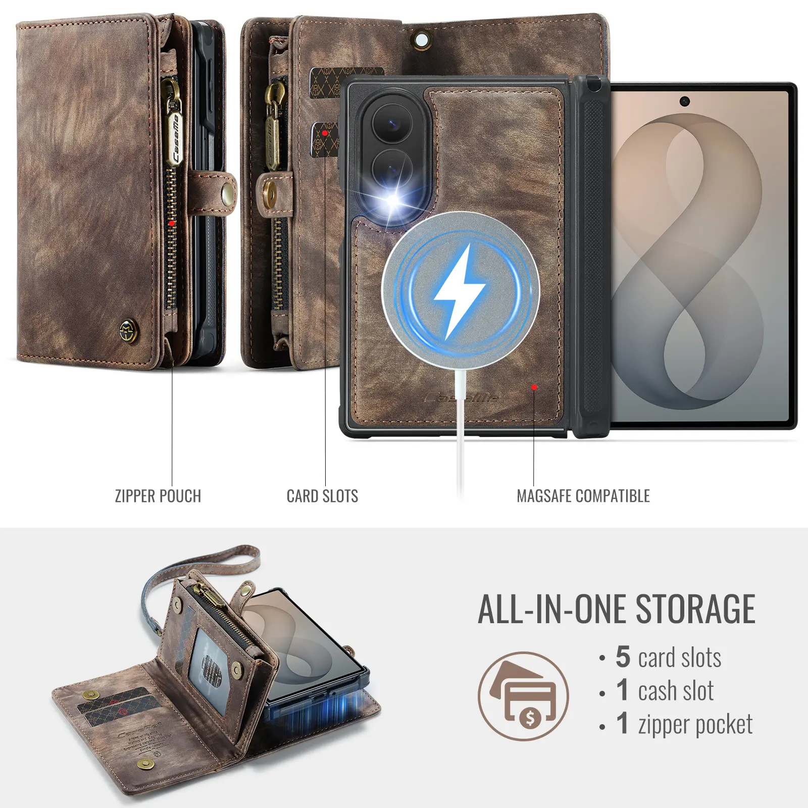 Multi-slot Plånboksfodral Samsung Galaxy Z Fold 8 Brun