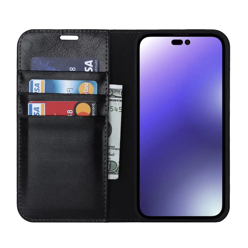 Mobilfodral Äkta Läder iPhone 15 Pro Svart