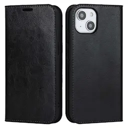Mobiltaske Ægte Læder iPhone 14 Sort