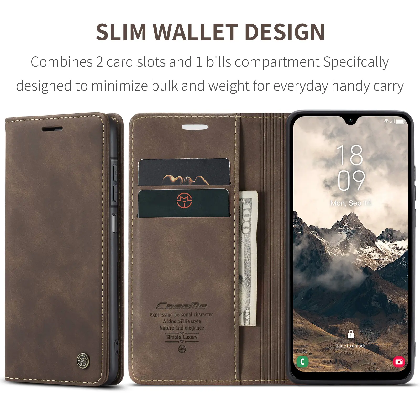 Slim Plånboksfodral Samsung Galaxy A17 Brun