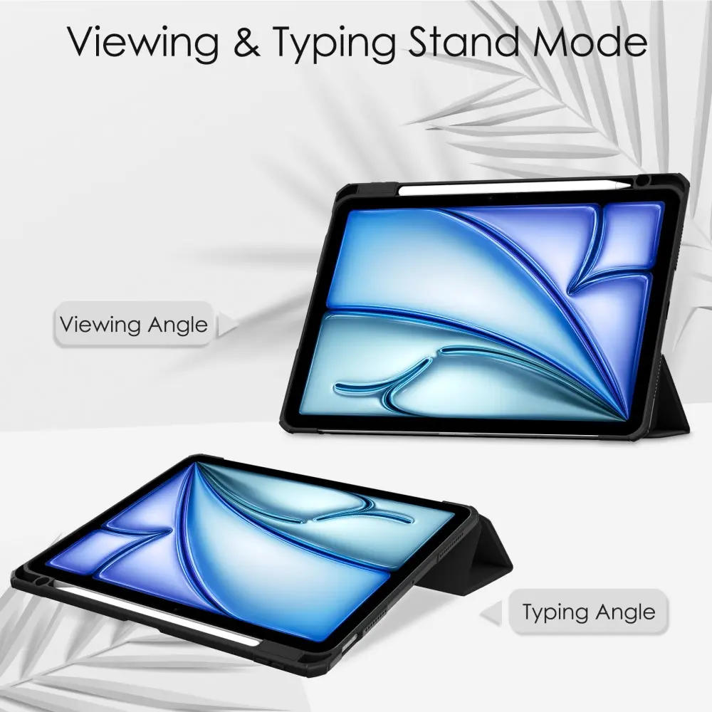 Apple iPad Air 11 7th Gen (2025) Fodral Tri-fold med Pencil-hållare Svart/transparent
