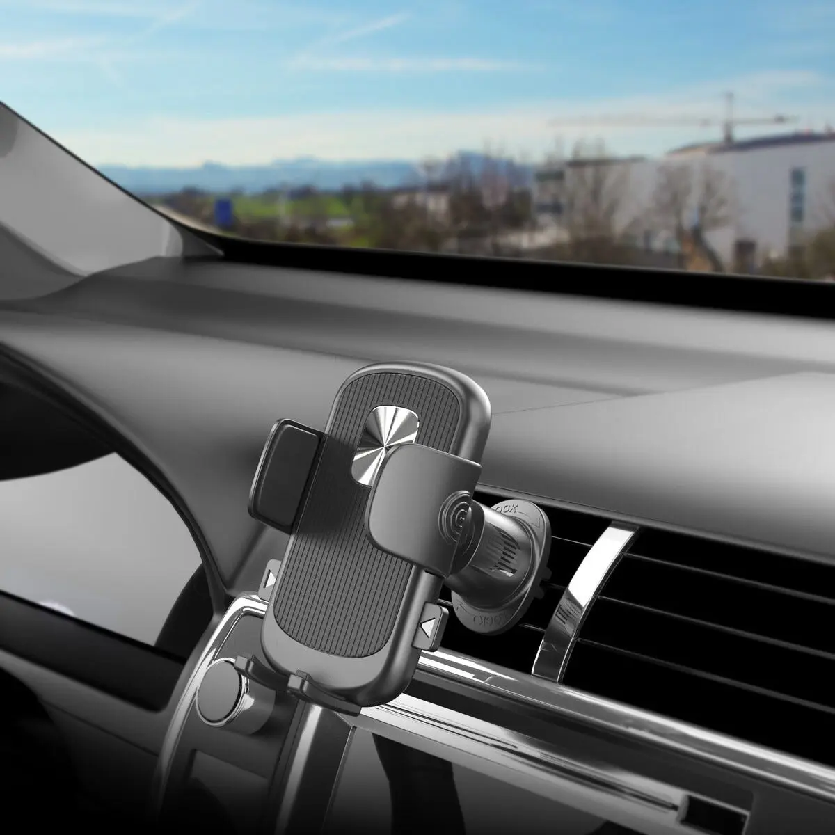 Mobilhållare till bilen med klämfäste Svart