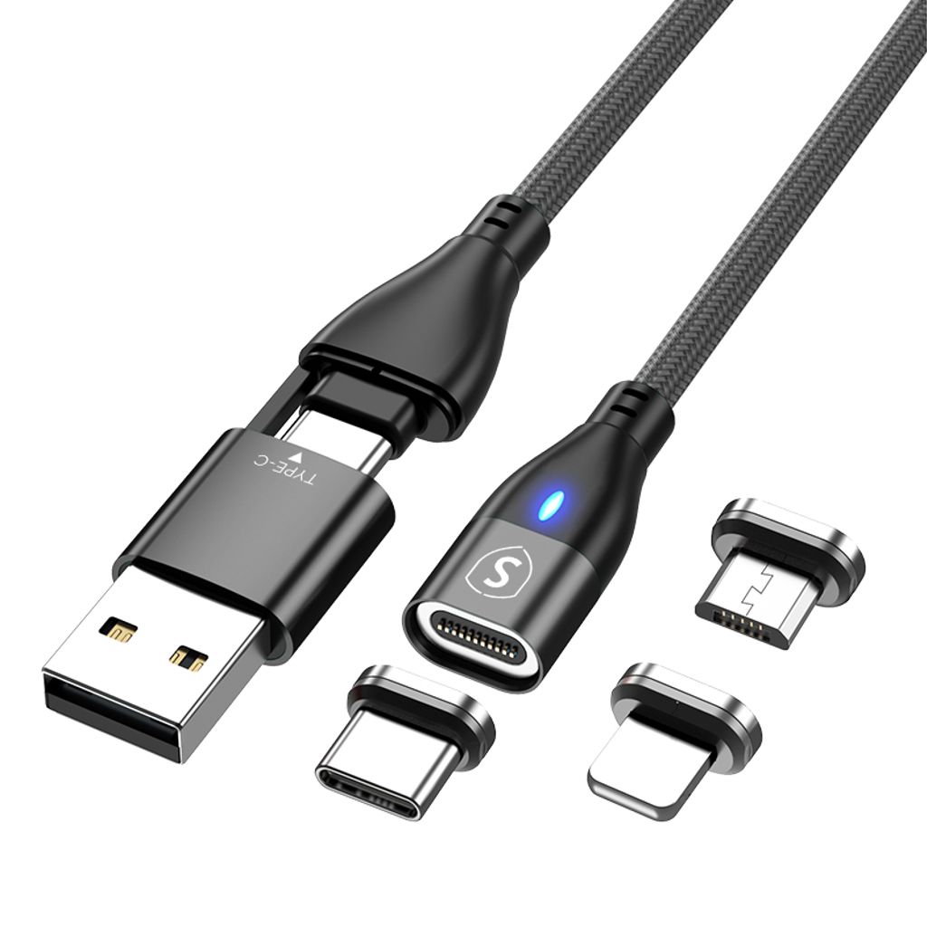 3-in-1 magnetisk laddkabel USB-C + Micro-USB + Lightning 1m