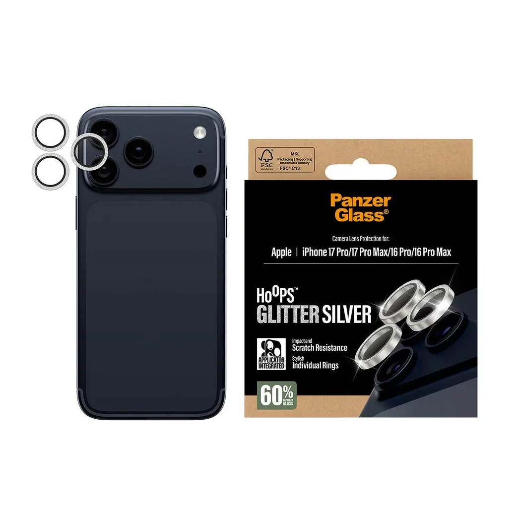 iPhone 16 Pro Max Hoops Camera Lens Protector Glitter Silver