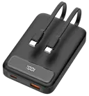 Varavirtalähde sisäänrakennetuilla kaapeleilla 2x USB-C 10000 mAh PD 20W Musta