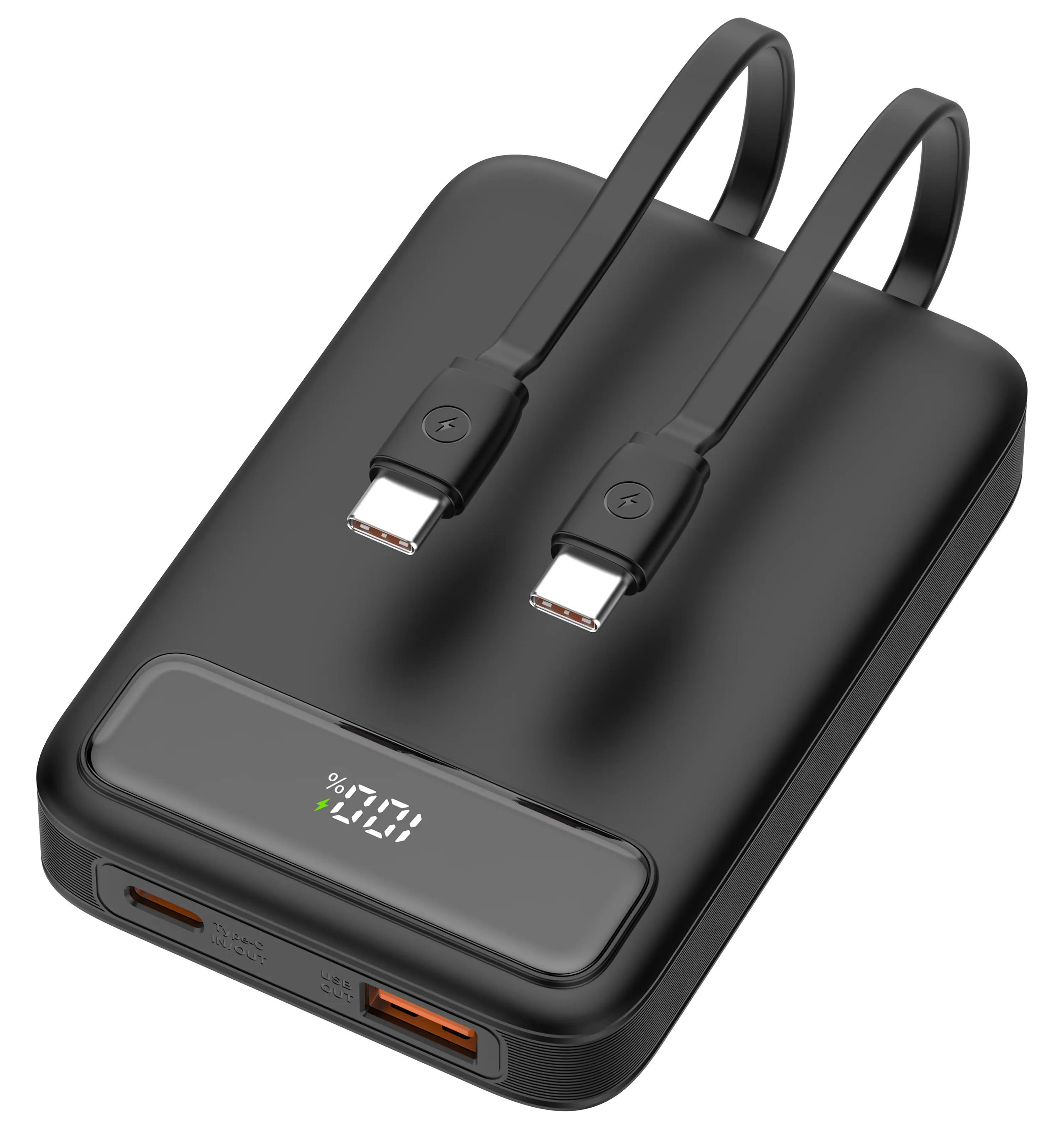 Varavirtalähde sisäänrakennetuilla kaapeleilla 2x USB-C 10000 mAh PD 20W Musta