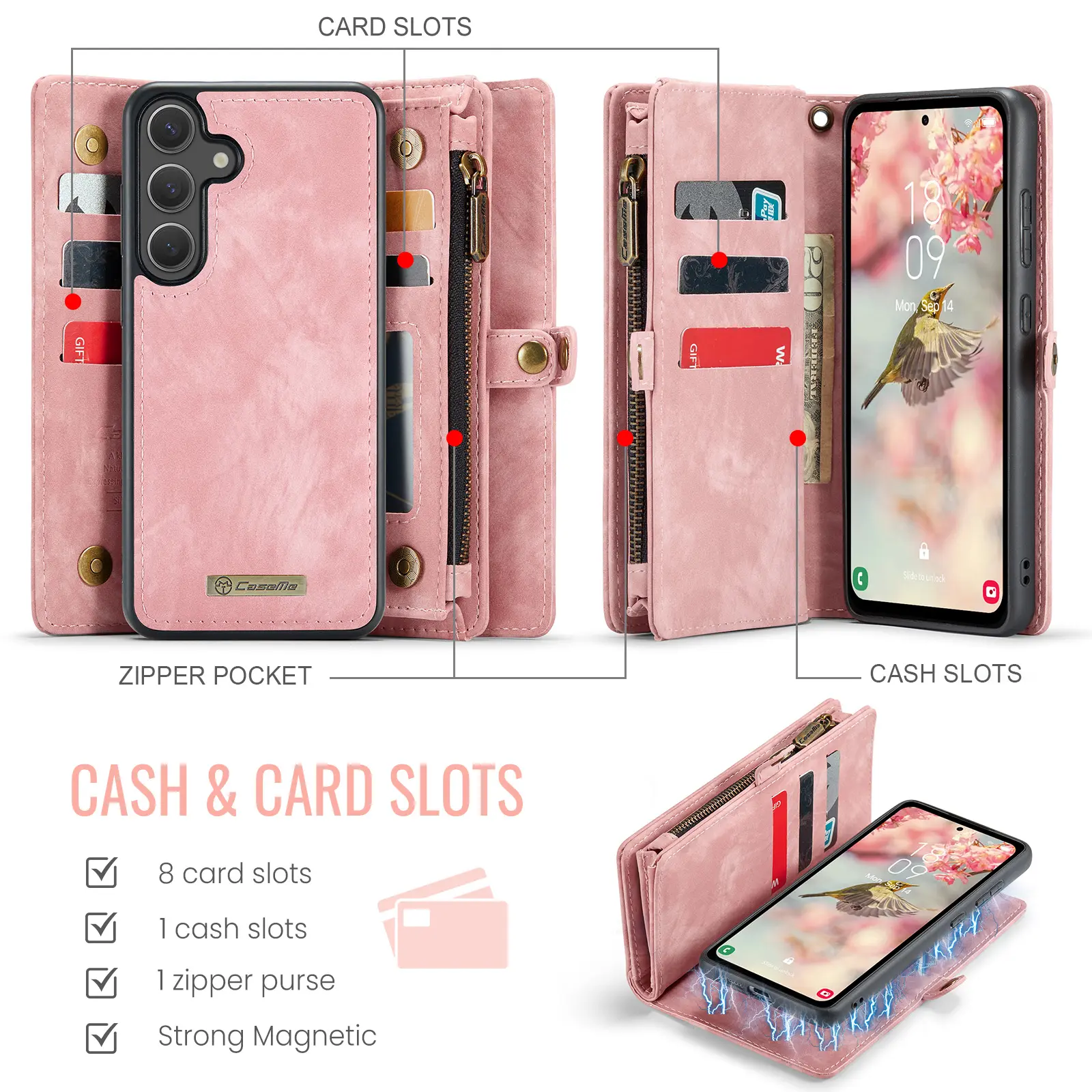 Multi-slot Plånboksfodral Samsung Galaxy S26 Rosa