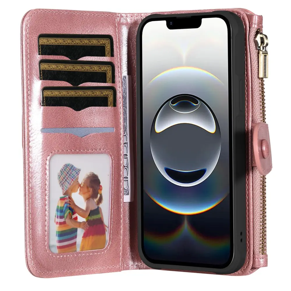 Magnet Leather Multi-Wallet iPhone 16e Rosa