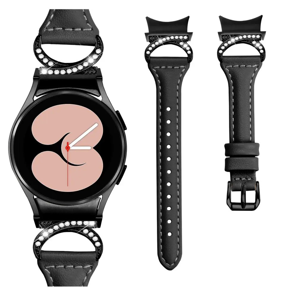 Full fit Rhinestone Läderarmband Samsung Galaxy Watch 6 Classic 43mm svart