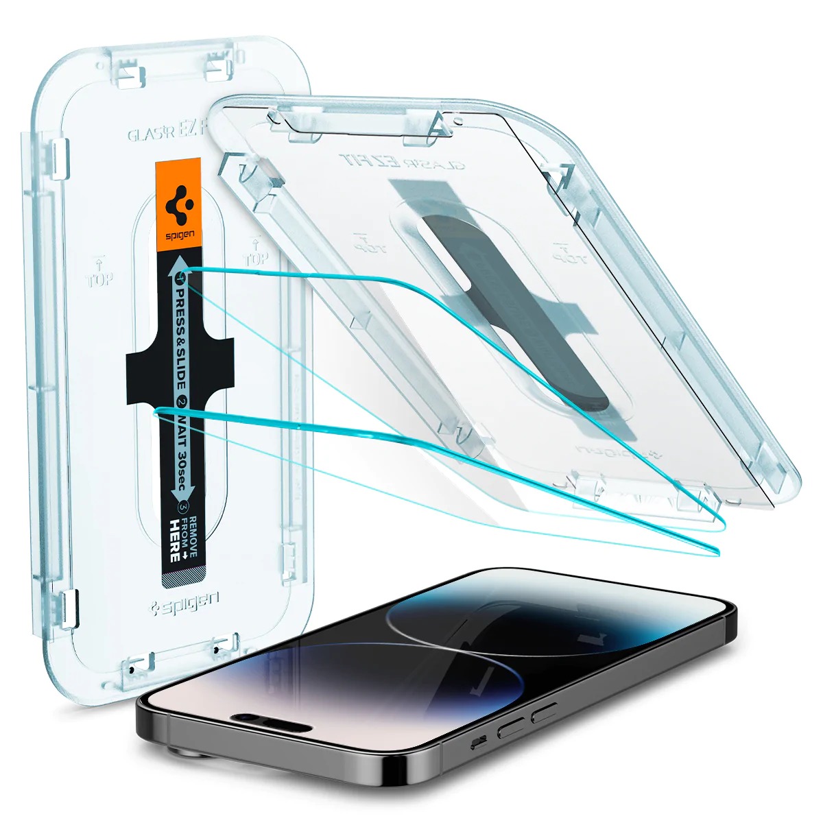 Spigen iPhone 14 Pro Max Screen Protector GLAS.tR EZ Fit (2-pack) - Herdet glass skjermbeskytter med monteringsramme - Enkel installasjon