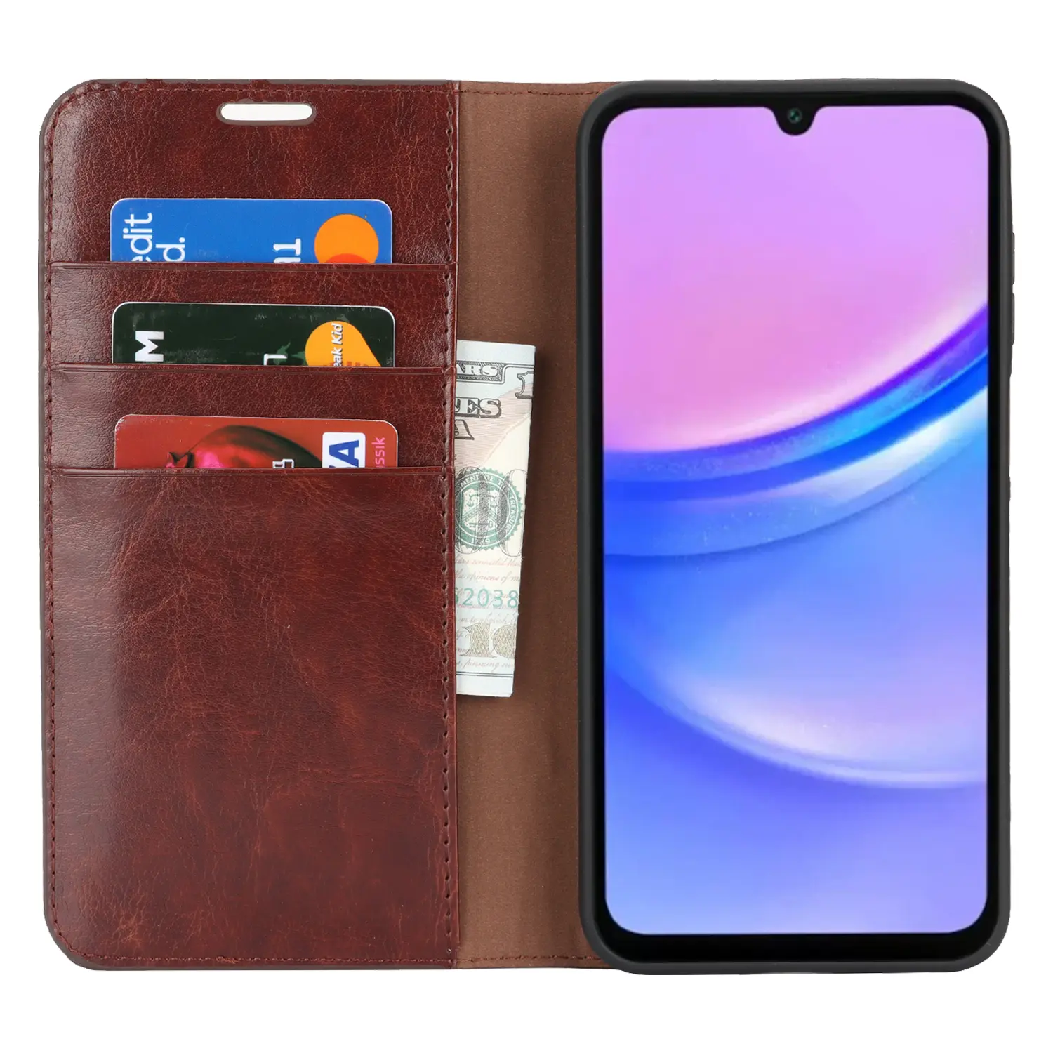 Mobilfodral Äkta Läder Samsung Galaxy A17 Mörkbrun