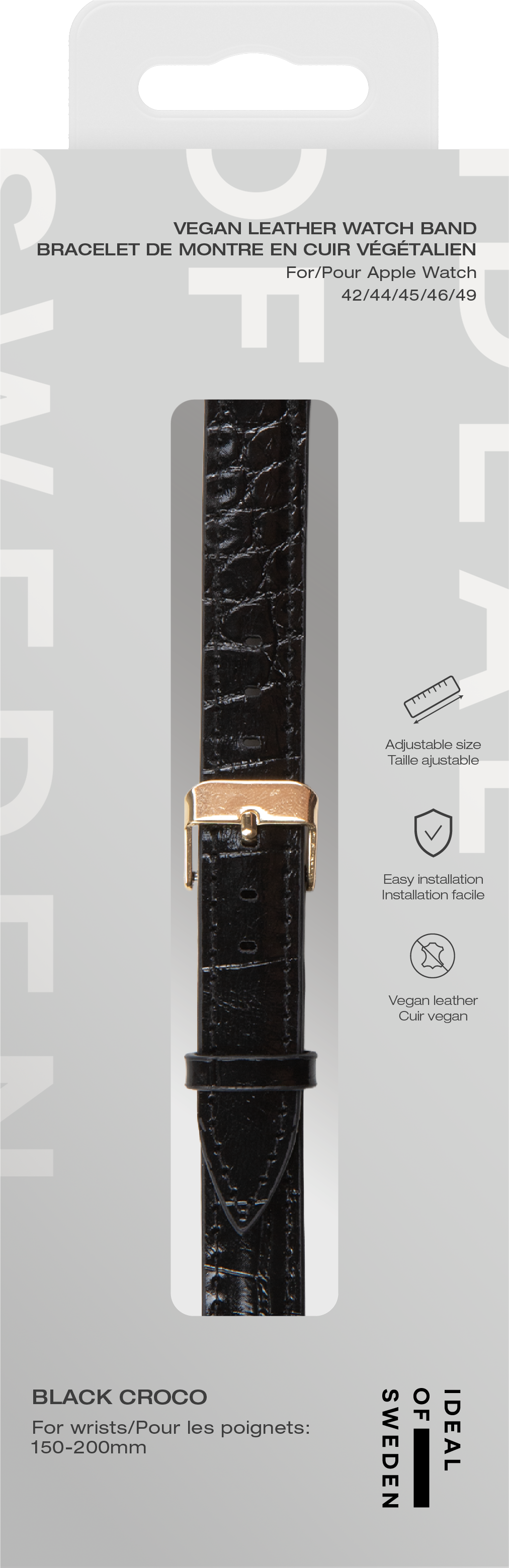Vegan Leather Watch Band Apple Watch Series 8 45mm Black Croco