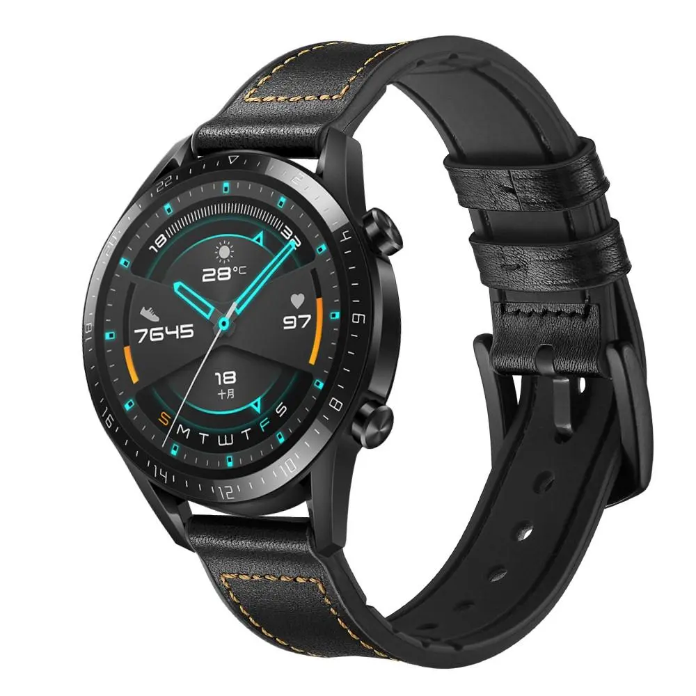 Premium Læderrem Huawei Watch GT 2 Pro/Watch GT 2 46mm/Watch GT 2e/Watch GT Sort