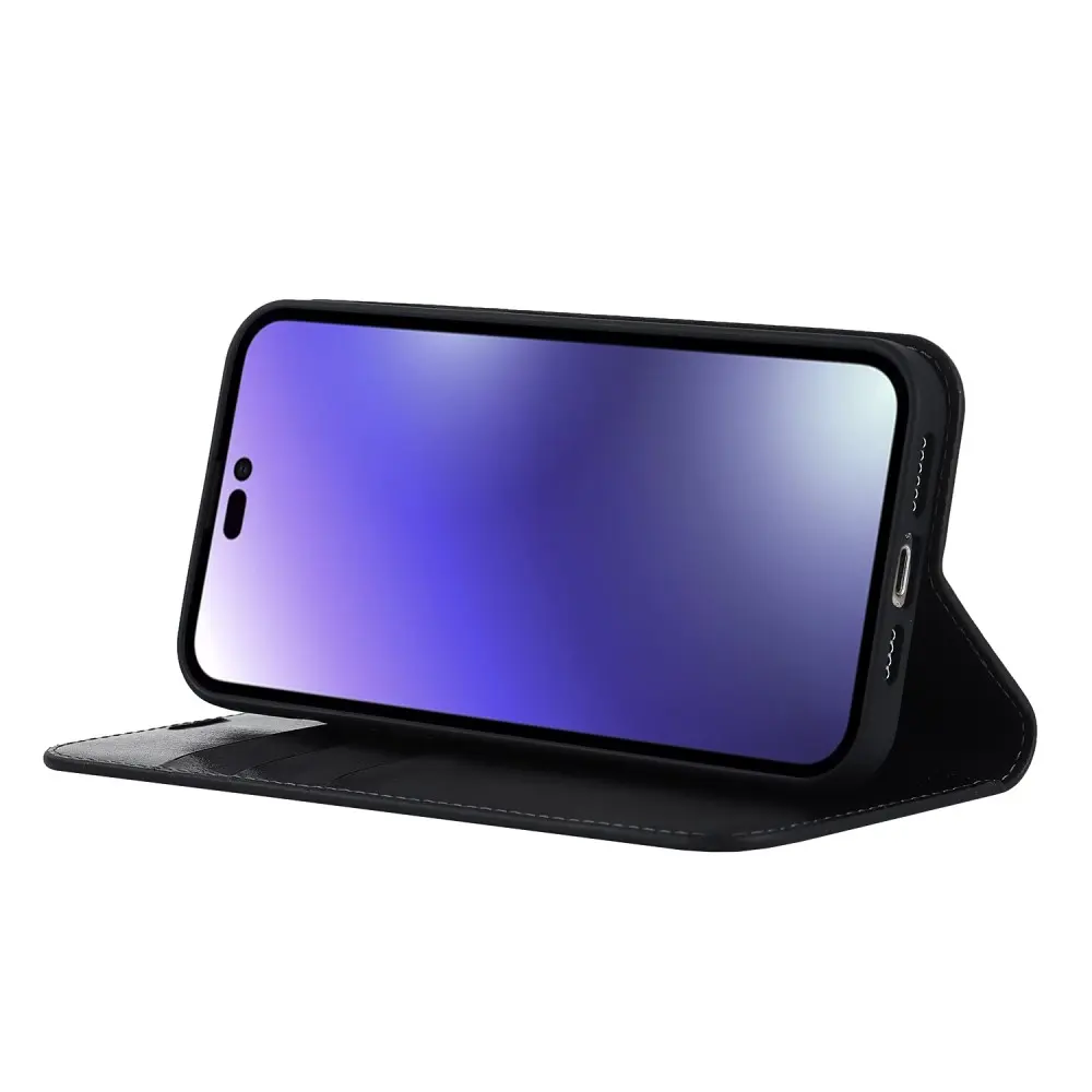 Mobilfodral Äkta Läder iPhone 15 Pro Max Svart