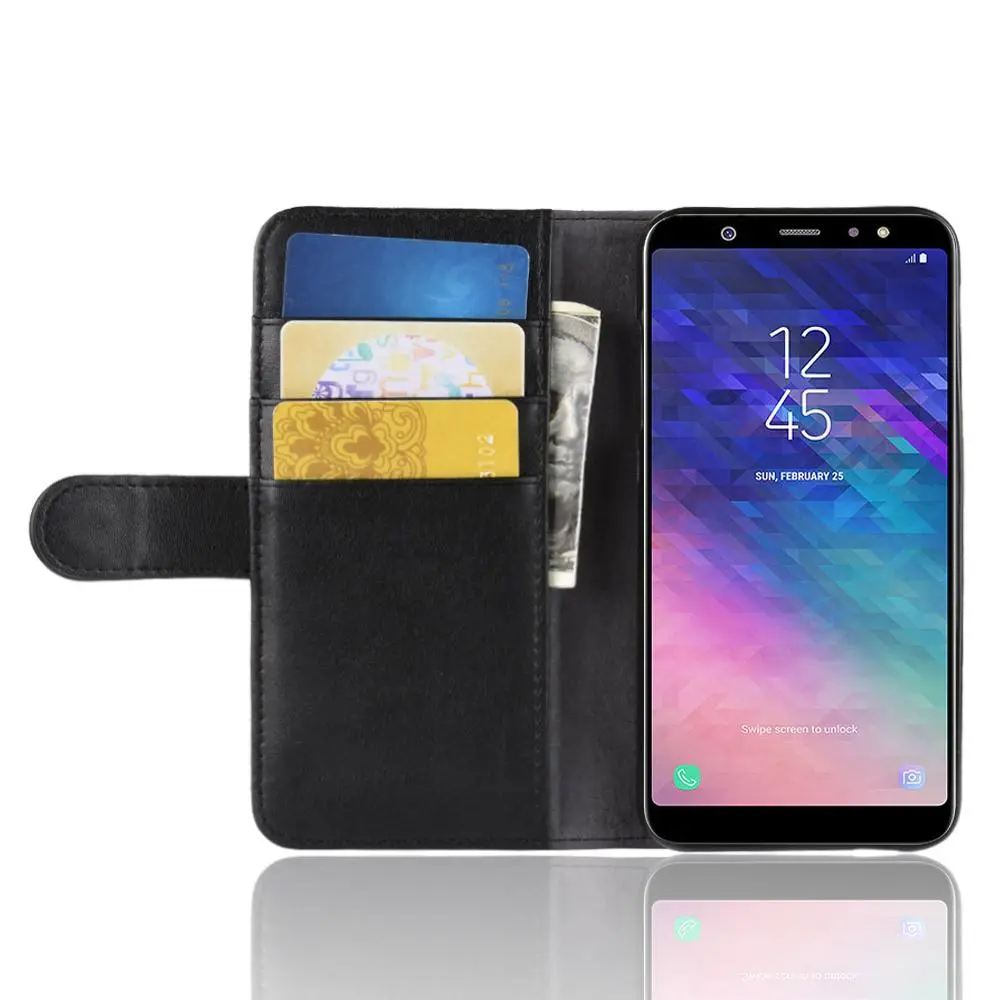 Äkta Läderfodral Samsung Galaxy A6 2018 Svart