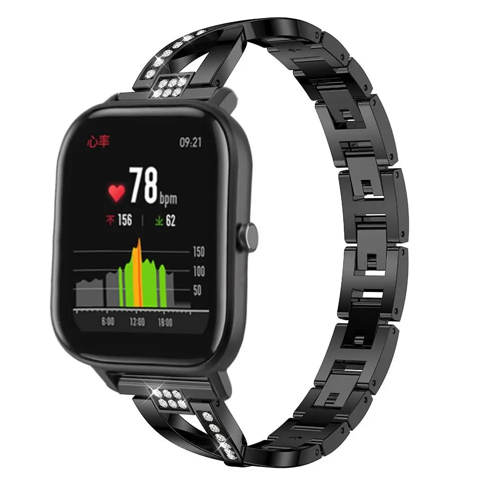 Amazfit GTS/GTS 2 Smalt kædearmbånd med glitrende sten, Sort