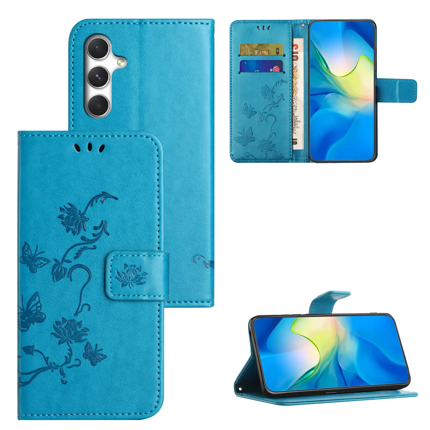 Läderfodral Fjärilar Samsung Galaxy S26 Blå