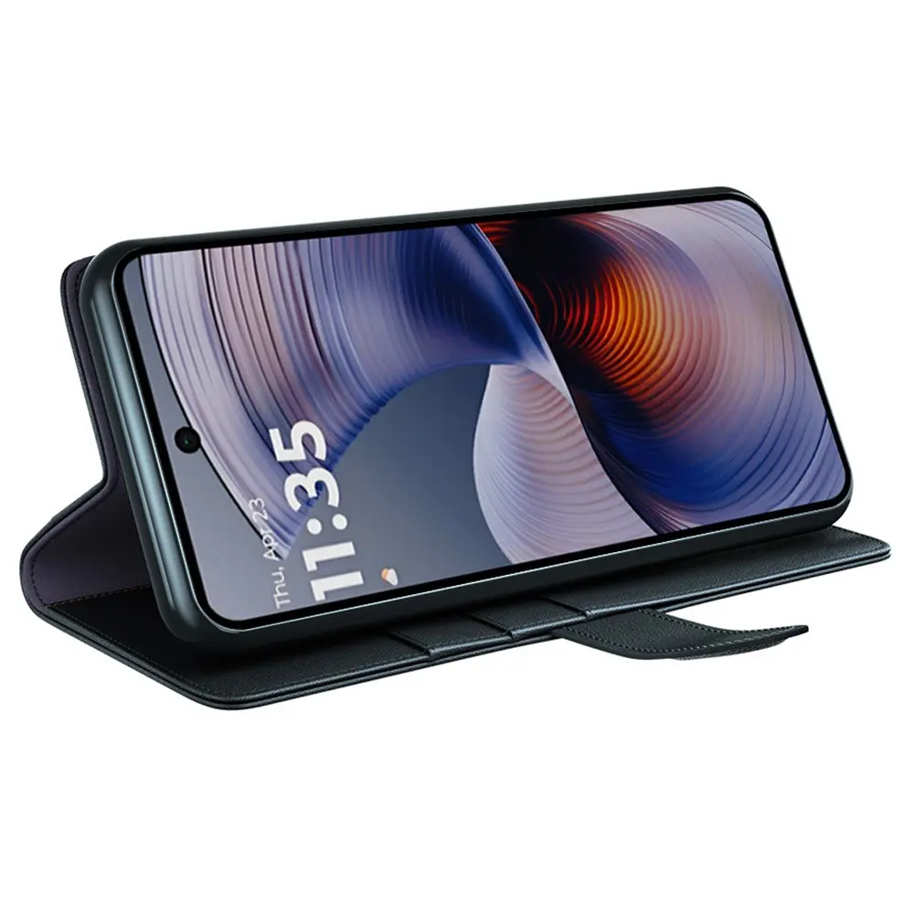 Äkta Läderfodral Motorola Moto G55 Svart