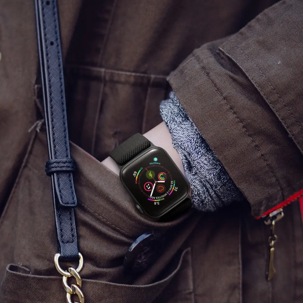 Elastiskt Nylonarmband Apple Watch Series 12 47mm Mörkbrun
