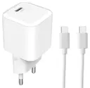USB-C oplader med 1 m kabel 20W PD Hvid