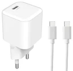 USB-C lader med 1 m kabel 20W PD Hvit
