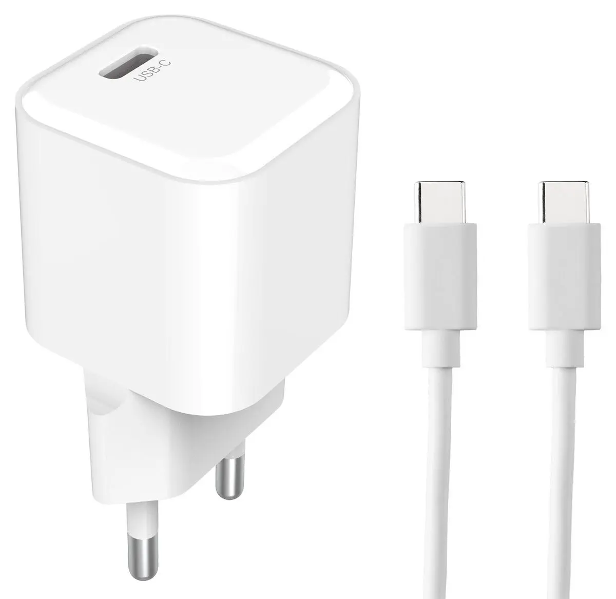USB-C oplader med 1 m kabel 20W PD Hvid