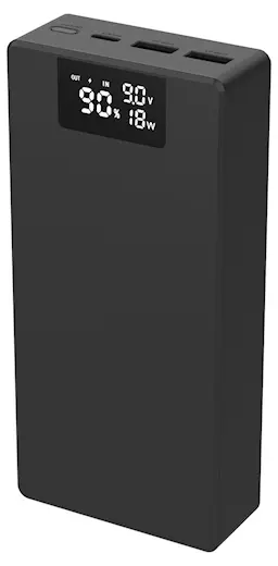 Powerbank med display USB-A + USB-C 20000 mAh PD 20W, Sort