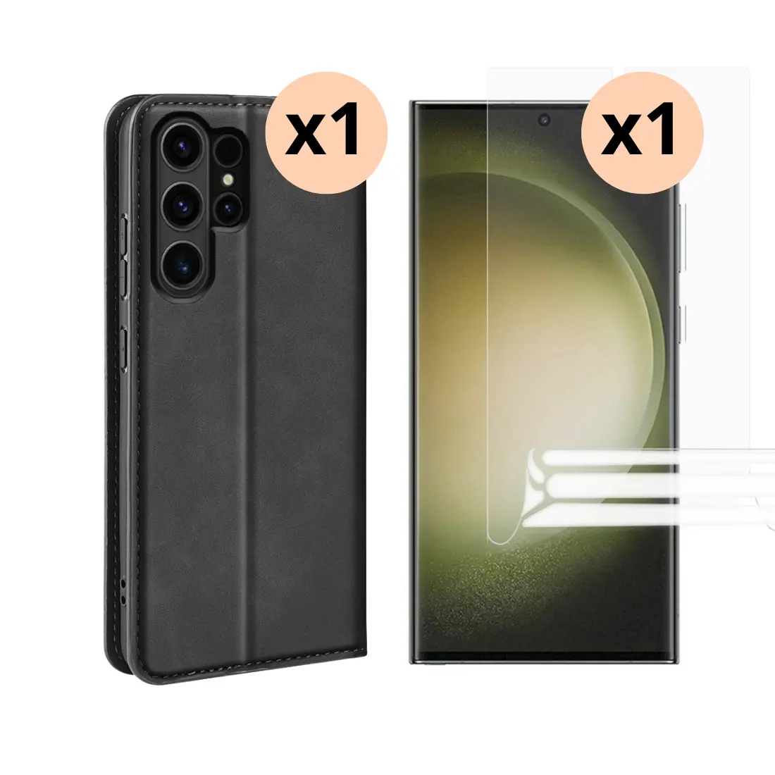 Samsung Galaxy S24 Ultra Beskyttelsessæt Tyndt mobiltaske og Skærmbeskyttelse