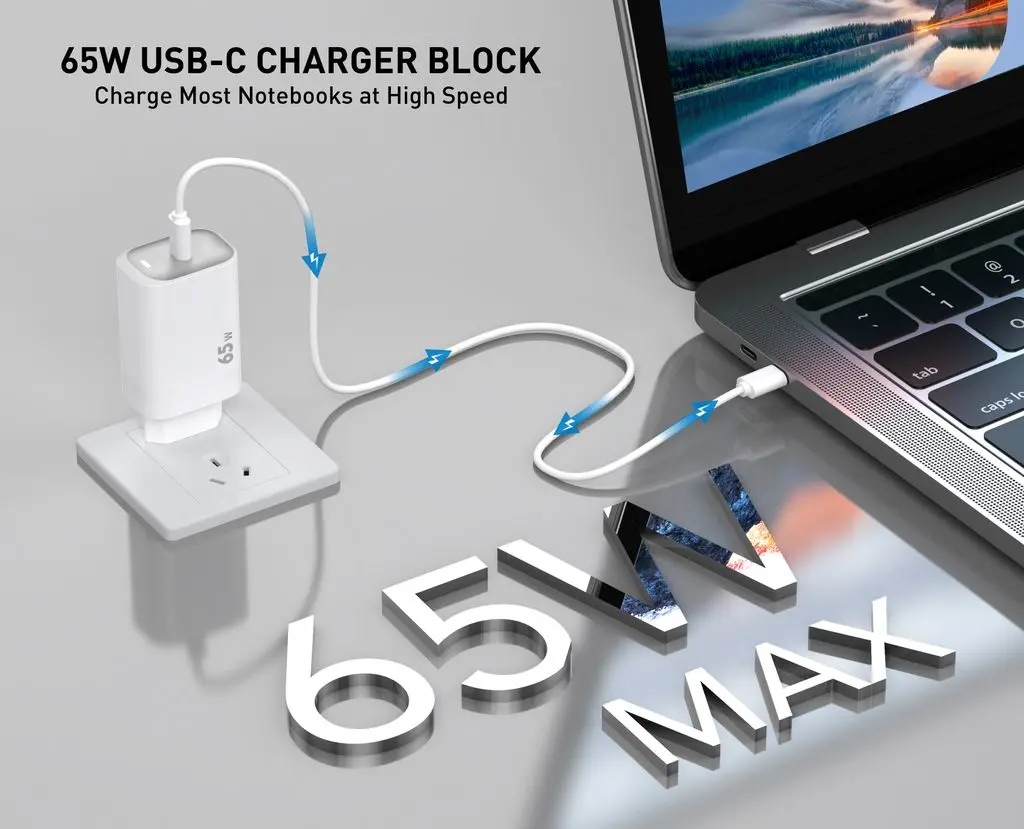 GaN Väggladdare USB-C PD 65W Vit