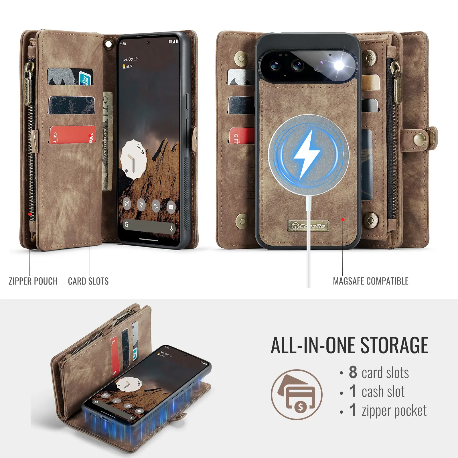 Multi-slot Plånboksfodral Google Pixel 11 Brun