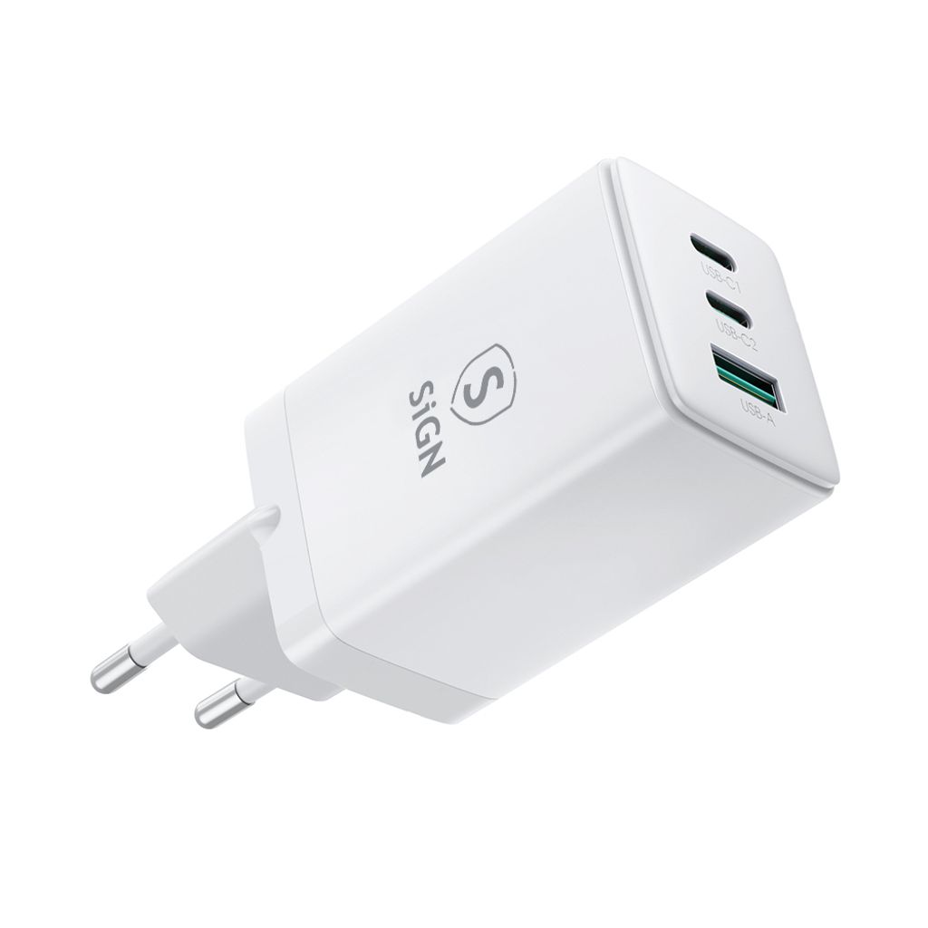 SiGN GaN Hurtiglader 2x USB-C & 1x USB-A 65W Hvit