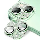 Glitter Kamerabeskyttelse Aluminium+Hærdet Glas iPhone 15 Plus grøn