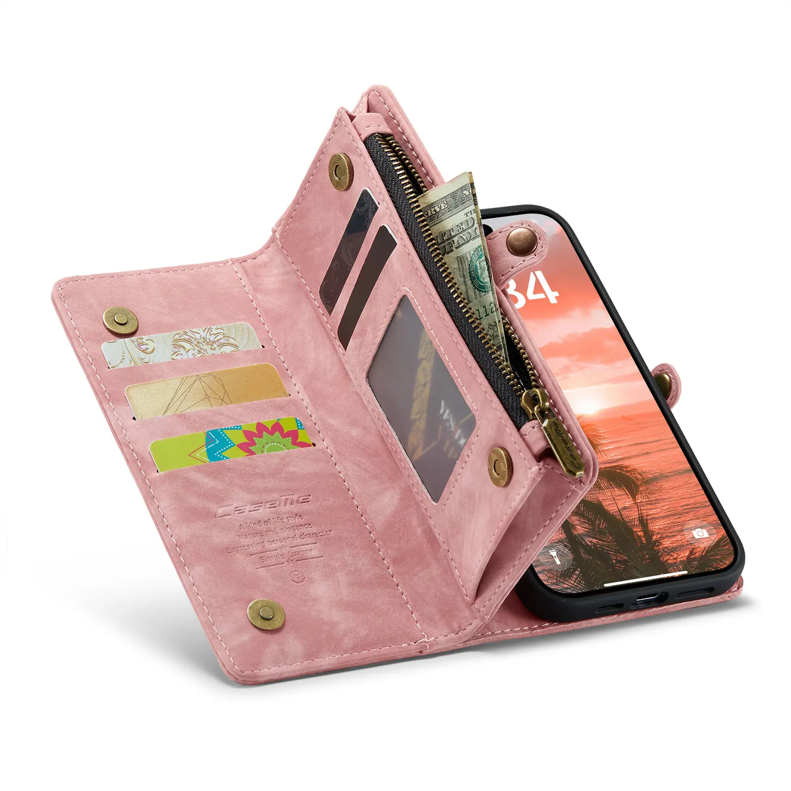 Multi-slot Plånboksfodral iPhone 16 Rosa
