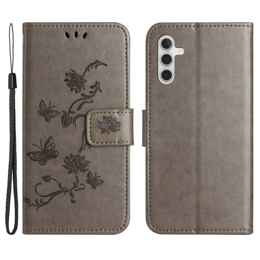 Läderfodral Fjärilar Samsung Galaxy S25 Grå
