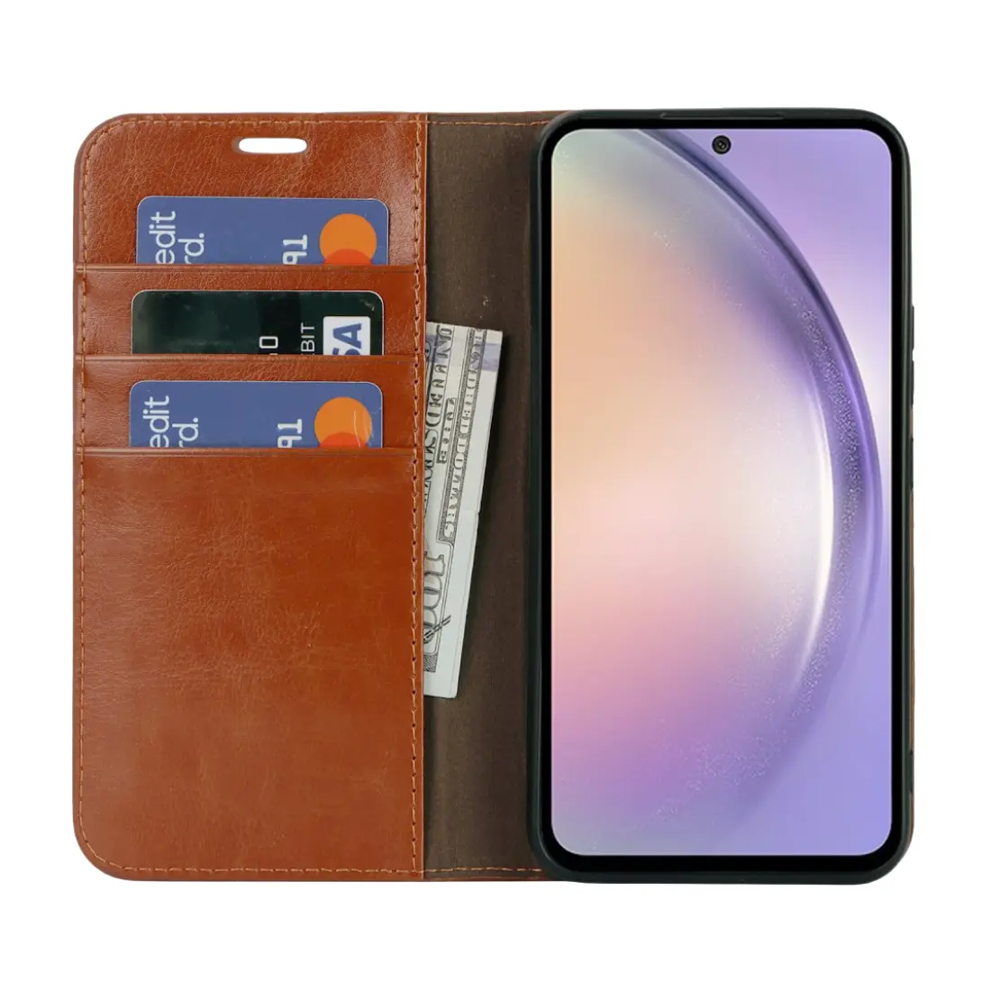 Mobilfodral Äkta Läder Samsung Galaxy A54 Brun