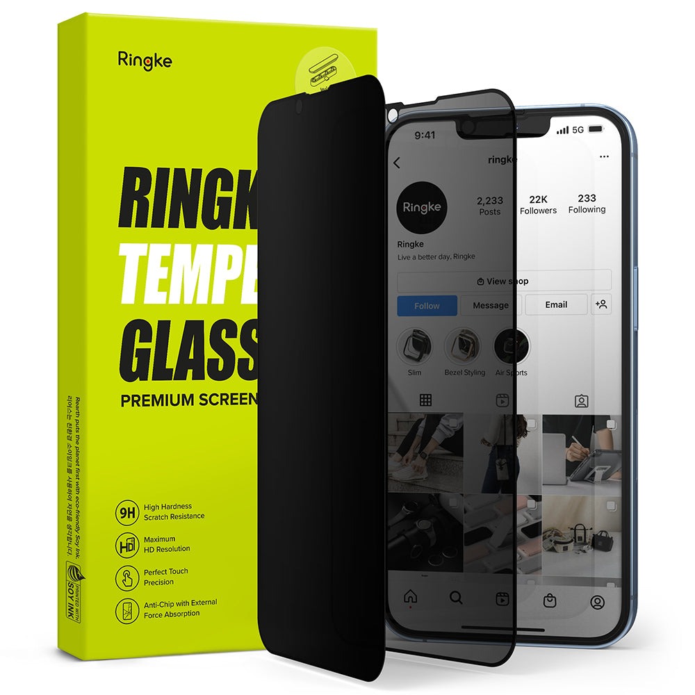 Ringke iPhone 13 Anti-spy skjermbeskytter i glass med monteringsverktøy