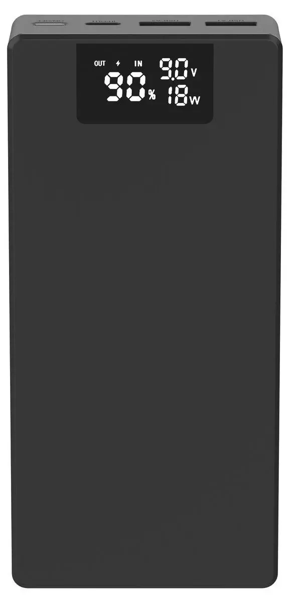 Powerbank USB-A + USB-C med Display 20000 mAh PD 20W Svart