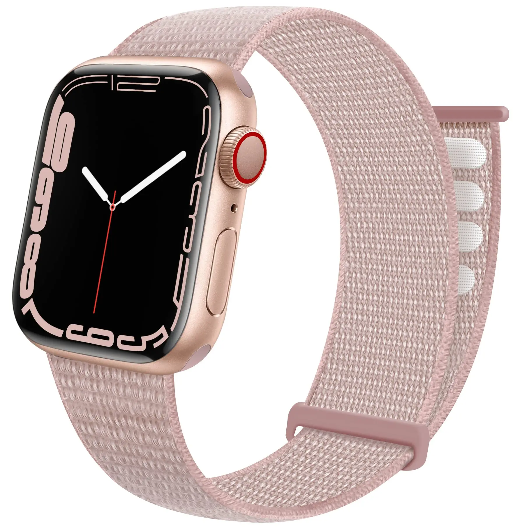 Apple Watch Series 12 43mm nylonrem med velcrolukning, Lyserød